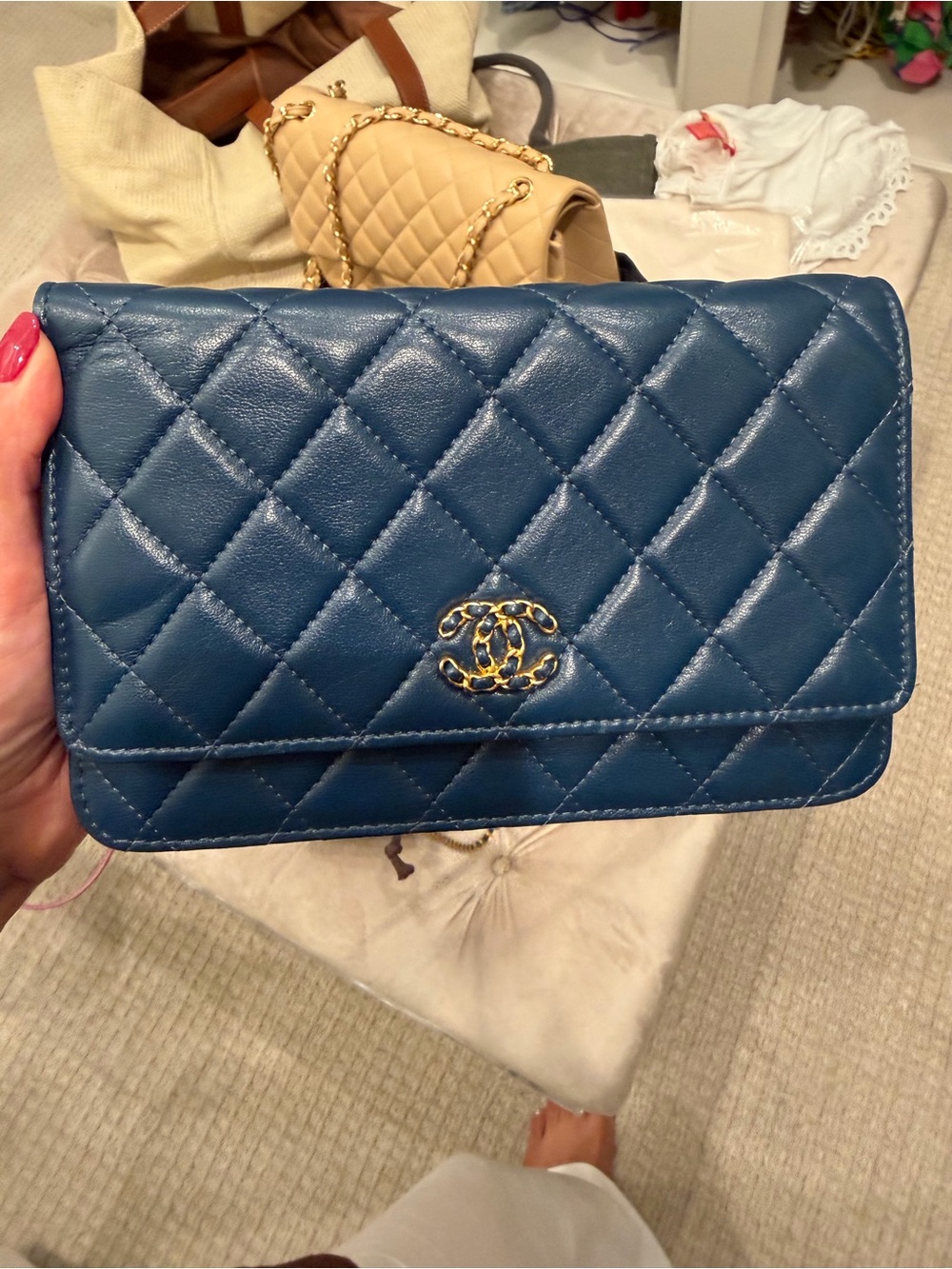 CHANEL Quilted Leather Wallet in Deep Blue with Gold CC